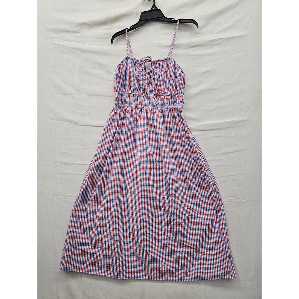 Universal Thread Womens Gingham Plaid Midi Dress Red Cotton Blend Casual Size S